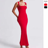 Fongt Women's Summer Dress 2025 New Sexy Collar Women's Clothing To Show Skinny Solid Color Dress
