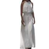 Fongt New Summer 2024 Solid Color Round Collar, Sleeveless Top, High Waist, Wide Leg And Two-Piece Trousers-Outfit