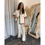 Fongt Spring And Summer New Comfortable Casual Single Breasted Lace Splicing Trousers Shirt Coat 88231-Outfit