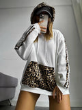 Fongt Has F24TP161 Women's Autumn And Winter New Leopard Splicing Drawstring Pocket Loose Casual Hooded