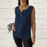 Fongt Summer New Women's Vest Casual Loose Cotton T-Shirt Button Top