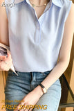 Summer Blouses for Women Stripe Womens Tops Shirt Chiffon Sleeveless Womens Blouses Basic Clothes for Women Sexy
