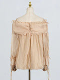 Fongt Sweet Wind Shirt Woman 2025 Spring New Collar Wood Ear Splicing Tie Design Long-Sleeved