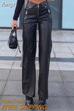Women's Leather Pants Zipper Leather Trousers Striaght Black Pant Solid High Waist Streetwear White Pu Faux Leather