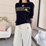 Fongt 2025 New Five-Horned Star Letters T-Frek Short-Sleeved Women's Sweater Sweater Slimming Slimming