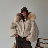 Fongt Autumn And Winter New Temperament Collar Short-Term Warm Long-Sleeved Fur Coat Woman