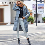 Winter Down Jacket Women Long Classic zipper Belt Design Pocket Hooded Slim Parkas Female Coat