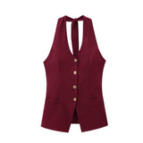 Fongt Fragrant Cotton Lint Neck Vest Set Of Women's Summer With Light Luxury High-End Trousers Two Sets