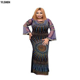 Velvet African Dresses For Women Dashiki Mesh Ruffle Sleeve Robe African Dress Africa Clothes Christmas Diamond Party Maxi