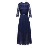 Fongt Dress Station Splicing Chiffon Dress Round Collar Lace Dress Evening Dress Women's