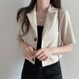 Fongt Version Of The Solid Color Short-Sleeved Cotton Tice Small Suit Woman 2025 Spring And Summer New Leisure Temperament Short Suit Coat