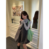 Fongt Bow Flower Bud Vest Dress Half-High Collar Wood-Eared Bottoming Shirt Women Fashion Set