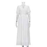 Fongt Wind 2024 New Elegant Dress Design Sense Bubble Sleeves Show Thin Temperament Slim Slit Skirt-Outfit