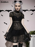Dark Lace See Through Sexy Mall Gothic Women Dresses Grunge A-line Black Mock Neck Mini Dress Punk Summer Party Alt