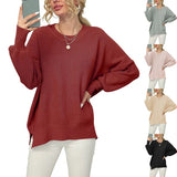 Fongt And Winter New Women's Sheep Ece Long Sleeve Round Collar Irregular Knit Pullover