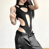 Fongt Summer Women's New Solid Color Sexy Hottie Fashion Hollow Splicing Repair Slim Thin Dressing