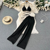 Fongt High-Rise Thin-Legged Trousers With Hanging Neck Short Top Two Spice Girl Sets