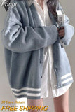 Korean Style Basic Solid Cardigan Sweater Women Preppy Fashion Oversize Long Sleeve Jumper Female Autumn V-neck