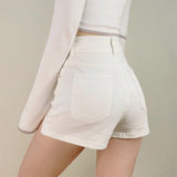 Trend Women's Summer Denim Shorts High Waist High Elastic Fashion Two-Button Buttocks Hot Pants-Outfit