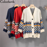 New 2021 Women's Autumn Winter Sweaters V-Neck Oversized Elegant Buttons Cardigans Checkered Vintage Tops
