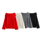 2024 Autumn And Winter New Women's Temperament One Shoulder Long Sleeved Sweater Jacket W063 2839-Outfit