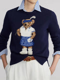 Fongt Autumn/Winter Casual Bear Embroidered Round Collar Collar Cotton Knitted Sweater For Adult Women Long-Sleeved Sweater Couple