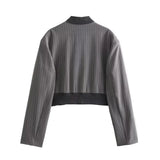 Fongt New Women's Loose Casual Long-Sleeved Striped Jacket Top High Waist Wide Leg Trousers Set