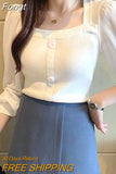 Pull Femme 2023 Spring Fashion Square Neck Solid Tops Patchwork Long Sleeve Sweater Women Knitted Pullovers Woman