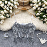 Fongt Sling Vest Female Dance Performance Costume Pure Hot Girl Breasts Glitter Umbilly Umbilly Chic Tops