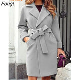 Autumn and Winter Fashion Slim Belt Lapel Woolen Coat Coat Winter Coat for Women Coats and Jackets Women Trench