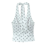 Satin Black Polka Dot Bow Halter Tank Top And MIDI Skirt Set-Outfit
