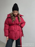 Fongt Casual Waist Thin Hooded Medium Long Bread Cotton Clothes Women Thick Cotton Coat Brown