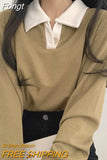 Sweatshirts Patchwork Women Preppy Style Basic T-Shirts Long Sleeve Turn-Down Collar Harajuku Fashion Casual