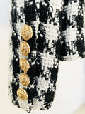 STREET Newest 2023 Fall Winter Designer Jacket Women's Slim Fitting Lion Buttons Double Breasted Houndstooth Tweed