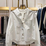 Fongt Collar Net Color Single-D Row Buckle Cotton Shirt 2025 Spring And Autumn Small Man Wearing Loose Age Reduction Long-Sleeved Top Woman