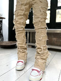 Fongt Men's New Fashion Trend Sticker Jeans Repair Multi-Color Elastic Micro-Tight Straight