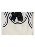 Women Preppy Style Two-piece Set Knitted Vests Long Sleeve Turn-down Collar Blouse Shirt Autumn Fashion Vintage