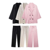 Fongt New Wrinkled Effect Blazer Loose Casual Trousers 4387130 4387030
