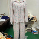 Fongt Pajamas Suit Long Sleeve Button Shirt Floral Fruit Print Wide Leg Pants Pajamas-Outfit