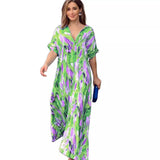 Fongt Summer High-Waisted Print Commuting Temperament Short-Sleeved Long Dress Women's Long Dress