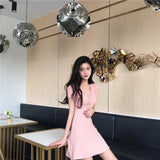 New Korean Chic Temperament Slimming V. Recpter Waist A Skirt Pressured Folded Ice Silk Short-Sleeved Dress