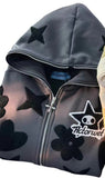 Fongt New Star Pattern Print Full Face Zippered Zip-Tunic Harajuku Zipper To Top Hoodie Jacket