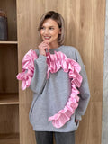 Fongt Lace Decoration Design Feeling Against The Color Of The Collar Long Sleeve Leisurely Loose Plus Velvet Top Woman