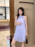 Fongt Xixi 2025 Summer New Temperament Elegant Round Collar Sleeveless Dress Senior Sense Short Dress Women 88386