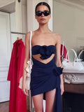 High-End Women's Sexy Hollow Bra Dress Temperament Flower Decoration Irregular Dress Dress Dress Dress Dress Dress