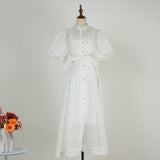 Fongt Court Style High Design Feeling Heavy Industry Nail Drill Short Sleeve Single Buckle Dress + Sling