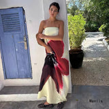 Fongt Holiday Wind And Show-Back Special Print Bra Long Skirts Open-Shoulder Casual Skirt