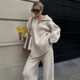 Fongt Women's INS Burst Street Style Loose-Fitting Collar High-Waisted Trousers Knitted Sweater Set