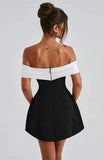 Black Off-shoulder Large Back Bow Mini Dress-Outfit