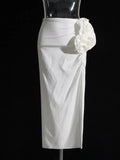 Spring 2025 New Fashion Sexy Round Tie With Short Top + High-Waisted Three-Dimensional Flowers Open Forked And Hip